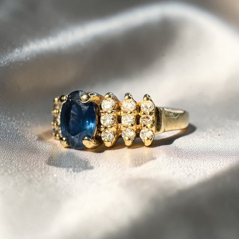 Vintage Effy 14K Gold Blue Sapphire Diamond Ring | Natural Sapphire Ring |Size 5 - Picture 5 of 16